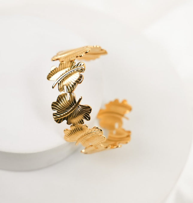 Golden Palm Leaf Statement Bracelet - HASHTACK