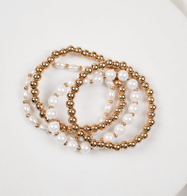 Golden Pearl Beaded Layered Bracelet - HASHTACK