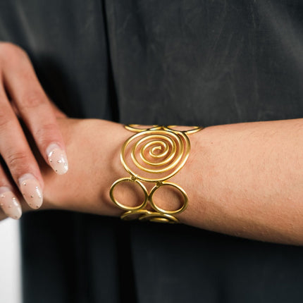 Golden Spiral Statement Cuff Bracelet - HASHTACK