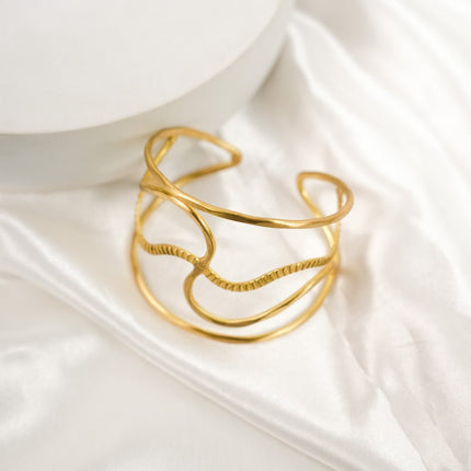 Golden Wave Sculptural Cuff Bracelet - HASHTACK
