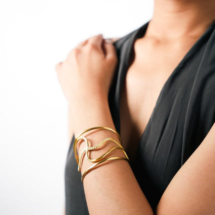 Golden Wave Sculptural Cuff Bracelet - HASHTACK
