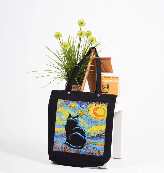Van Gogh Cat Canvas Tote Bag - HASHTACK
