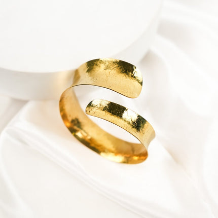 Luna Hammered Gold Spiral Cuff Bracelet - HASHTACK