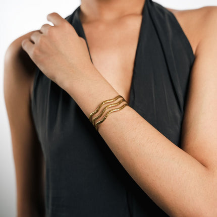Marina Wave Gold Cuff Bracelet - HASHTACK