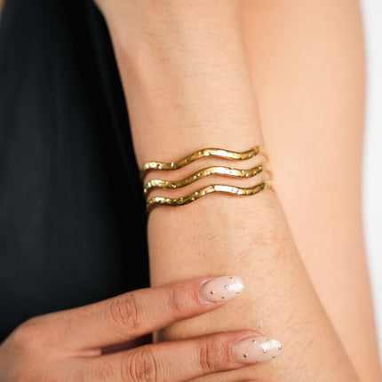 Marina Wave Gold Cuff Bracelet - HASHTACK