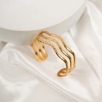 Marina Wave Gold Cuff Bracelet - HASHTACK