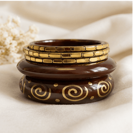 Maroon & Gold Spiral Statement Bangle Set - HASHTACK