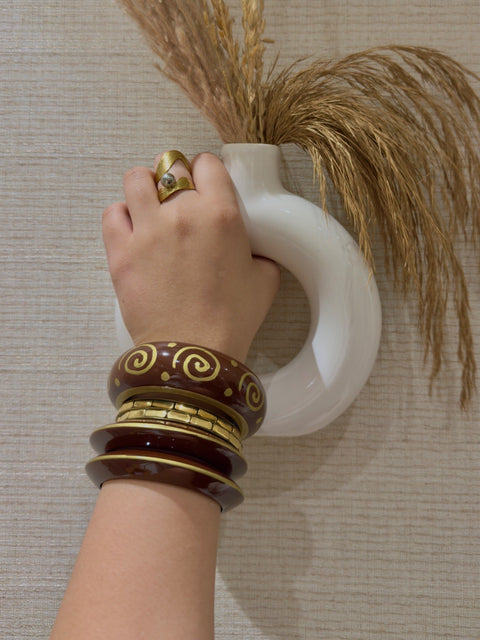 Maroon & Gold Spiral Statement Bangle Set