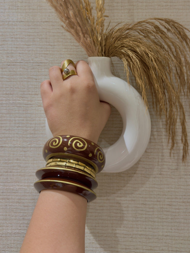 Maroon & Gold Spiral Statement Bangle Set