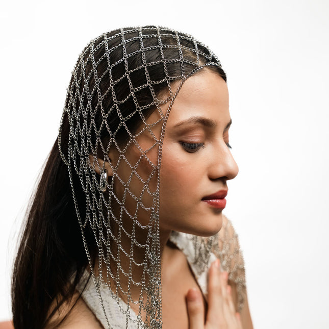 Silver Chain Net Headpiece