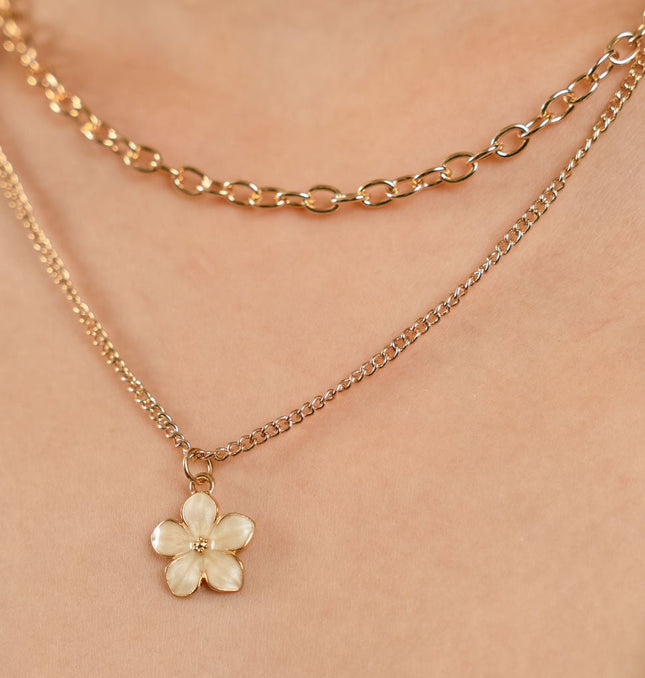 Minimal Flower Layered Necklace - HASHTACK