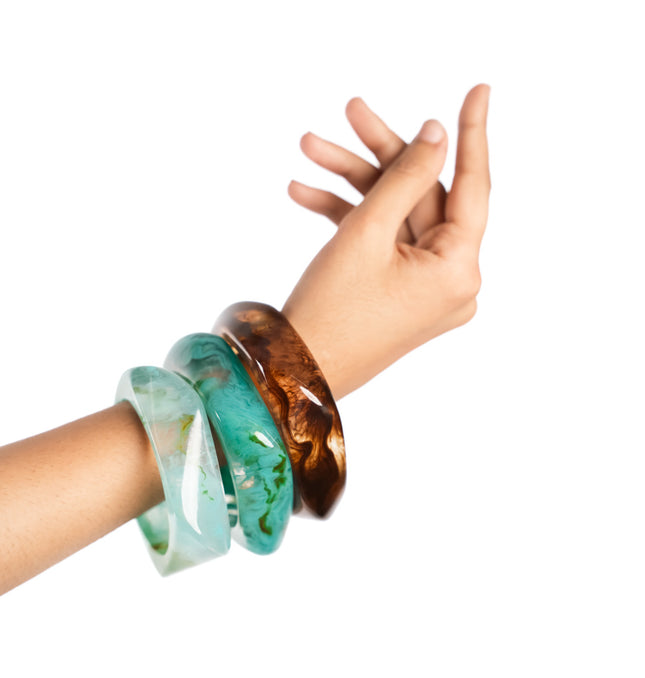 Aqua Marble Chic Resin Bangle Set