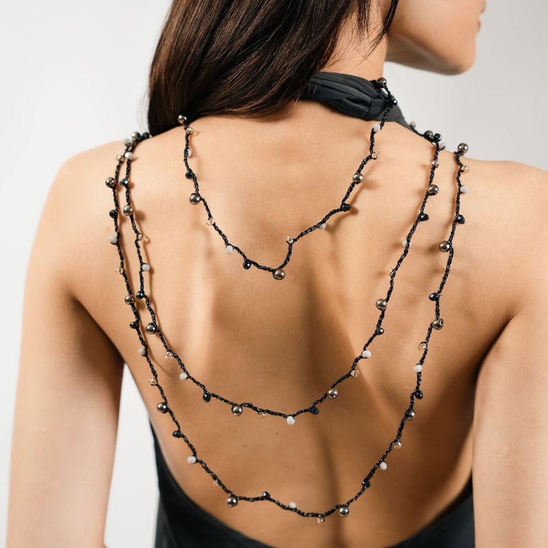Multi-Way Beaded Body Chain Necklace - BLACK