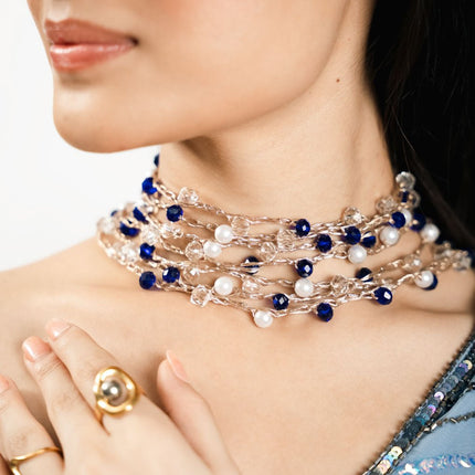 Multi-Way Beaded Body Chain Necklace - BLUE - HASHTACK