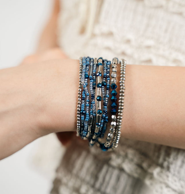 Ocean Blue Multi Layer Stackable Bracelet Set - HASHTACK