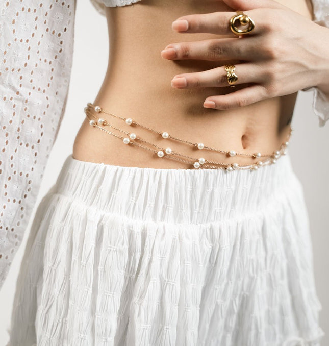 Pearl Drape Layered Waist Chain - HASHTACK