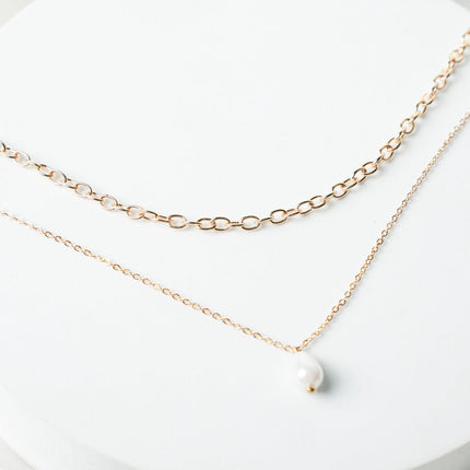 Pearl Drop Layered Necklace - HASHTACK