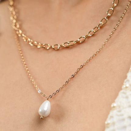 Pearl Drop Layered Necklace - HASHTACK