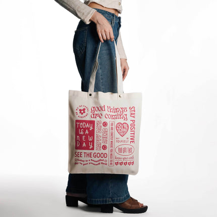 Pink Message Canvas Tote Bag - HASHTACK