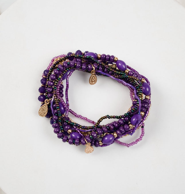 Royal Amethyst Purple Beaded Bracelet Stack - HASHTACK