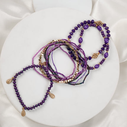 Royal Amethyst Purple Beaded Bracelet Stack - HASHTACK