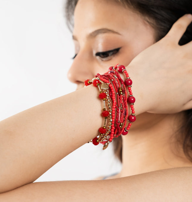 Ruby Red Beaded Bangle Stack - HASHTACK