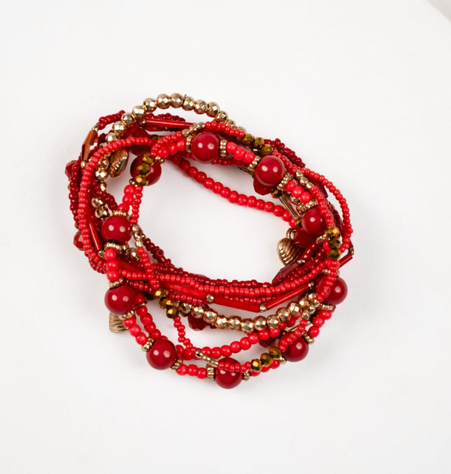 Ruby Red Beaded Bangle Stack - HASHTACK