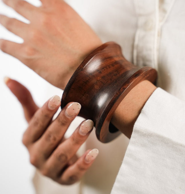 Rustic Noir Wooden Statement Bangle - HASHTACK