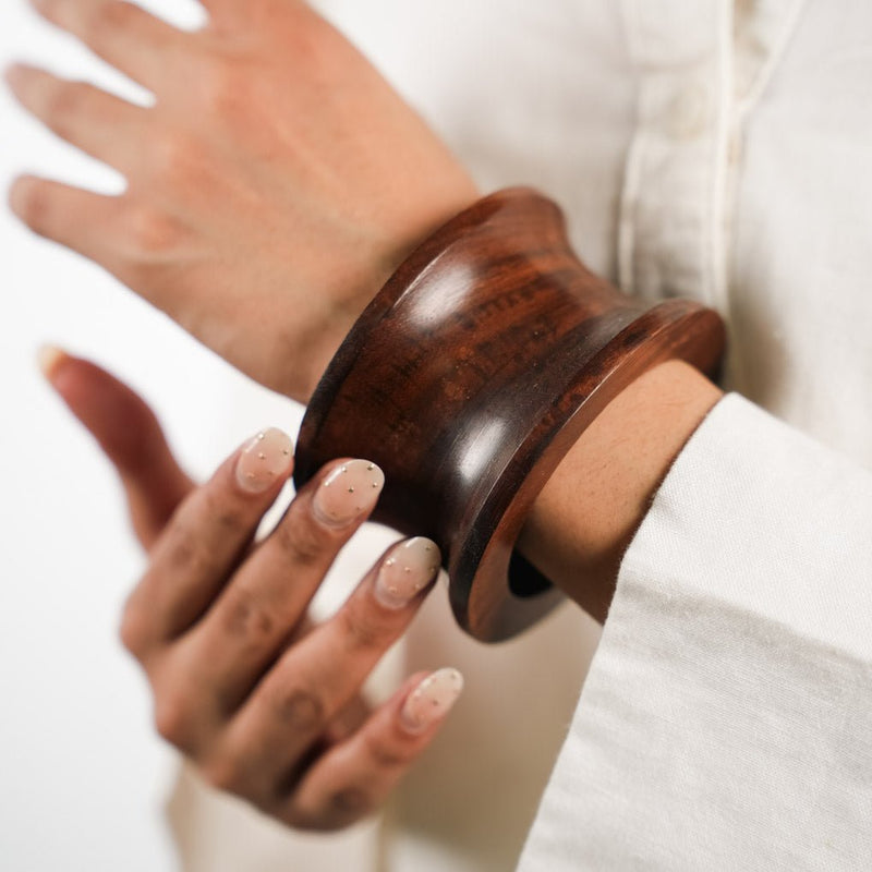 Rustic Noir Wooden Statement Bangle
