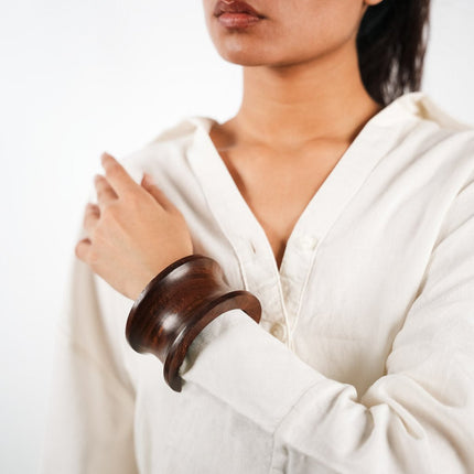 Rustic Noir Wooden Statement Bangle - HASHTACK