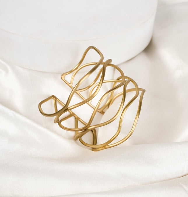 Sculpted Wave Gold Cuff Bracelet - HASHTACK