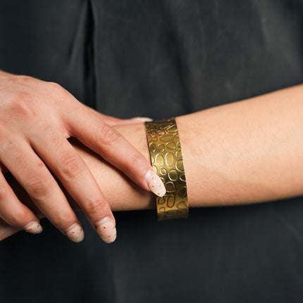 Textured Gold Cuff Bracelet - HASHTACK