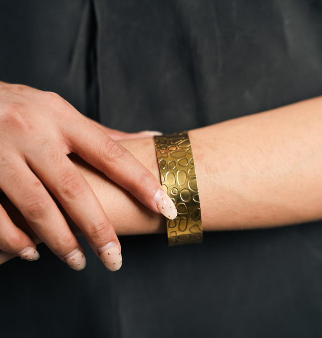 Textured Gold Cuff Bracelet - HASHTACK