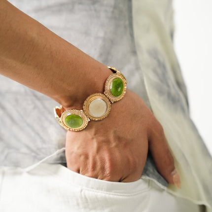 Verdant Harmony Gemstone Cuff Bracelet - HASHTACK