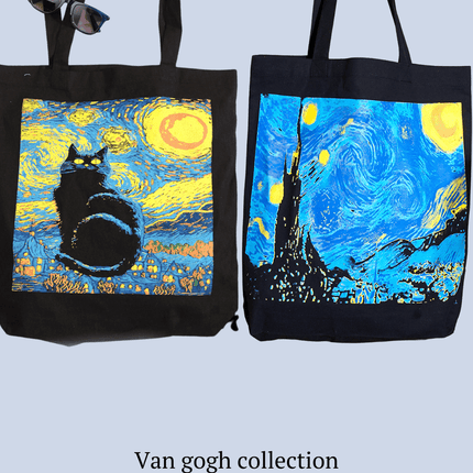 Van Gogh Cat Canvas Tote Bag - HASHTACK