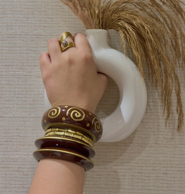 Maroon & Gold Spiral Statement Bangle Set